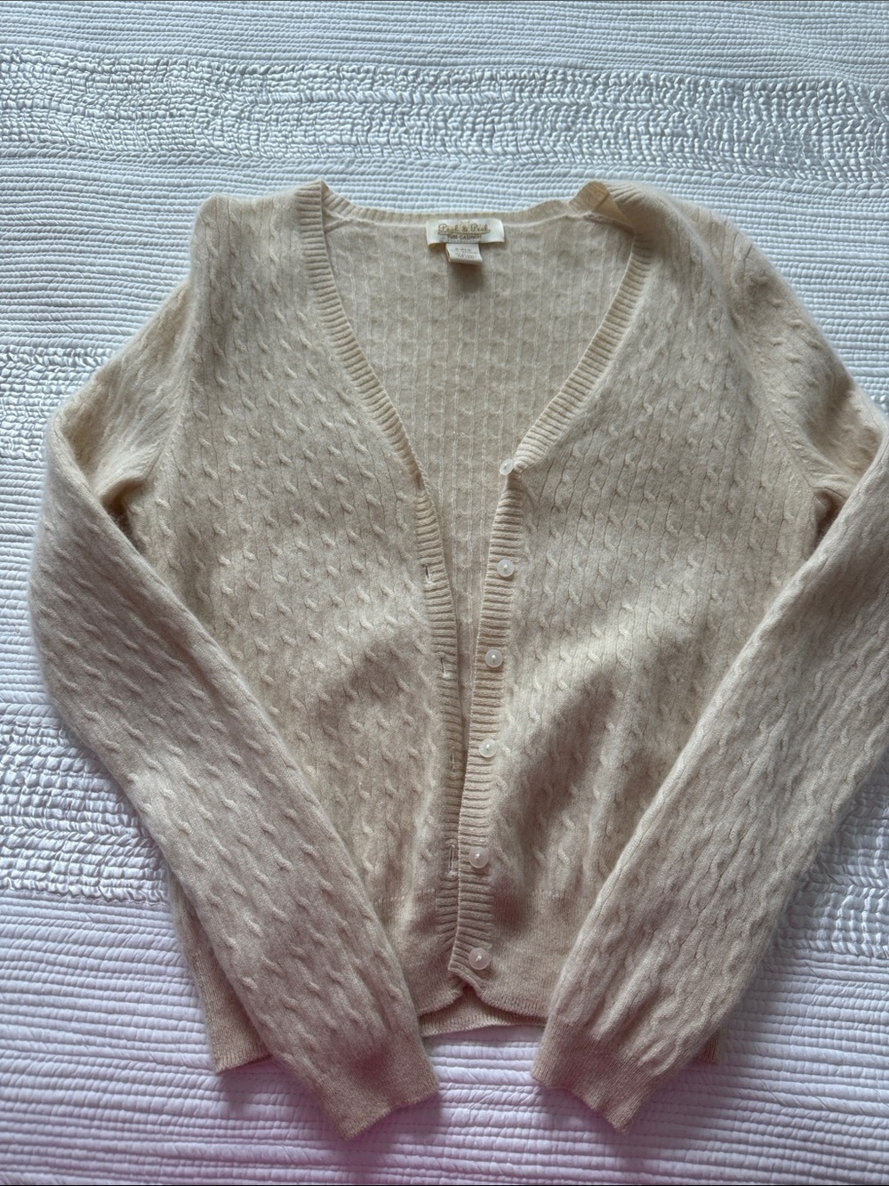 Vintage 2-ply Cashmere Cardigan Sweater in Ivory